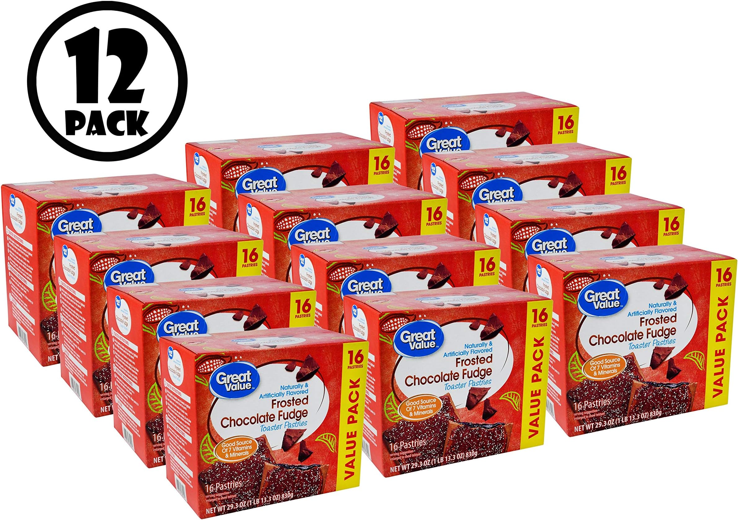 (12 Pack) Great Value Frosted Toaster Pastries, Chocolate Fudge, 29.3 oz, 16 Count Pricepulse