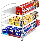 Simple Houseware Kitchen Wrap Organizer Storage Height Adjustable Rack, White