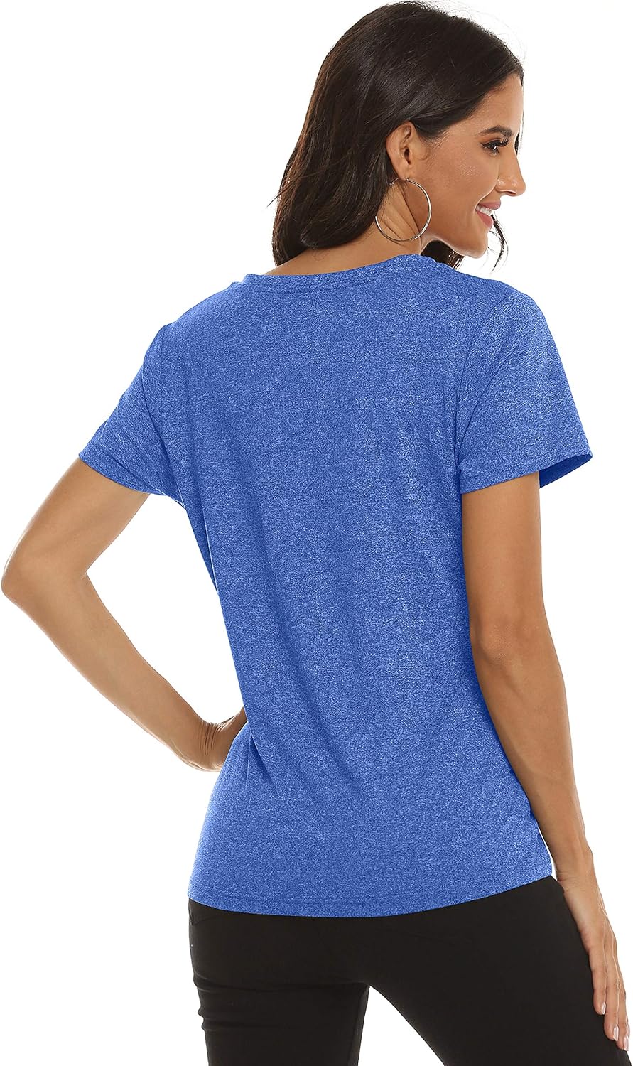 MoFiz Women's Short Sleeve Athletic Shirt Cool Dry Active Sport T-Shirt V-Neck Workout Tee: Clothing