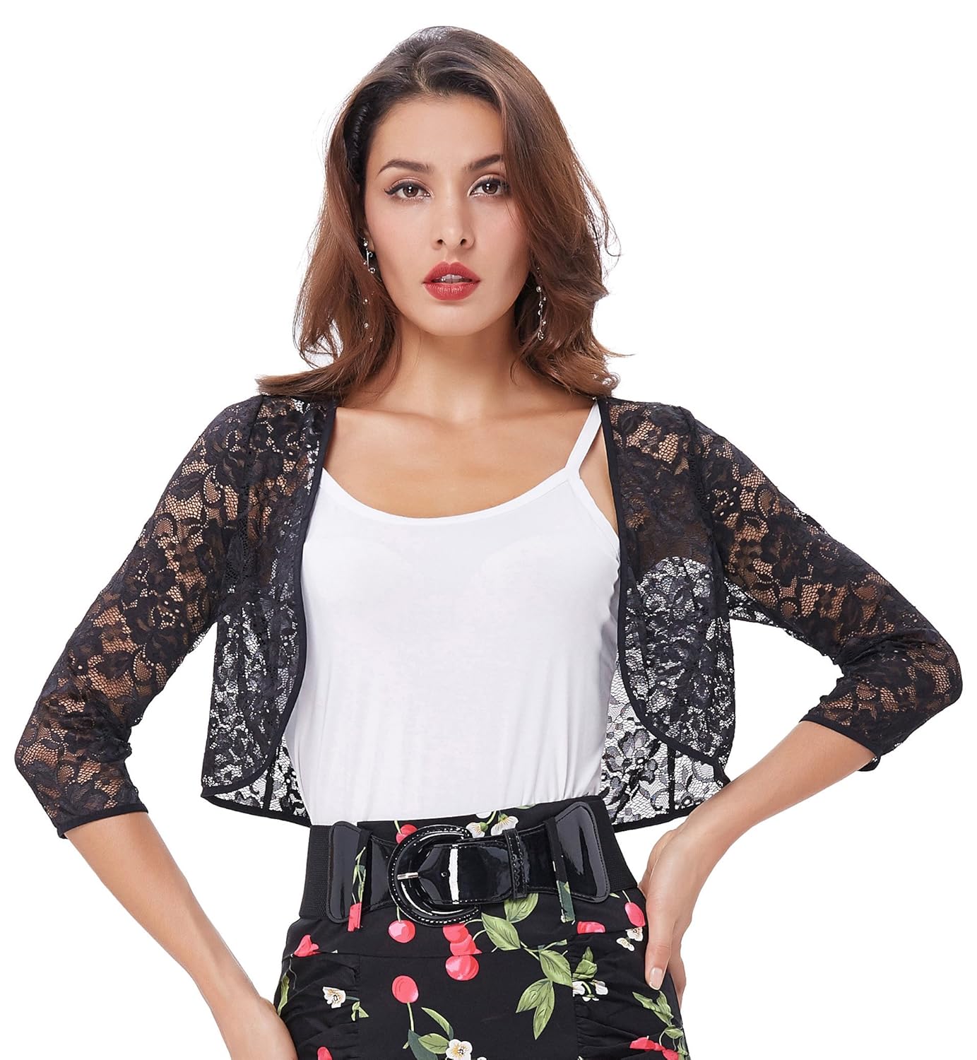 women's floral lace cardigan three quarter sleeve bolero