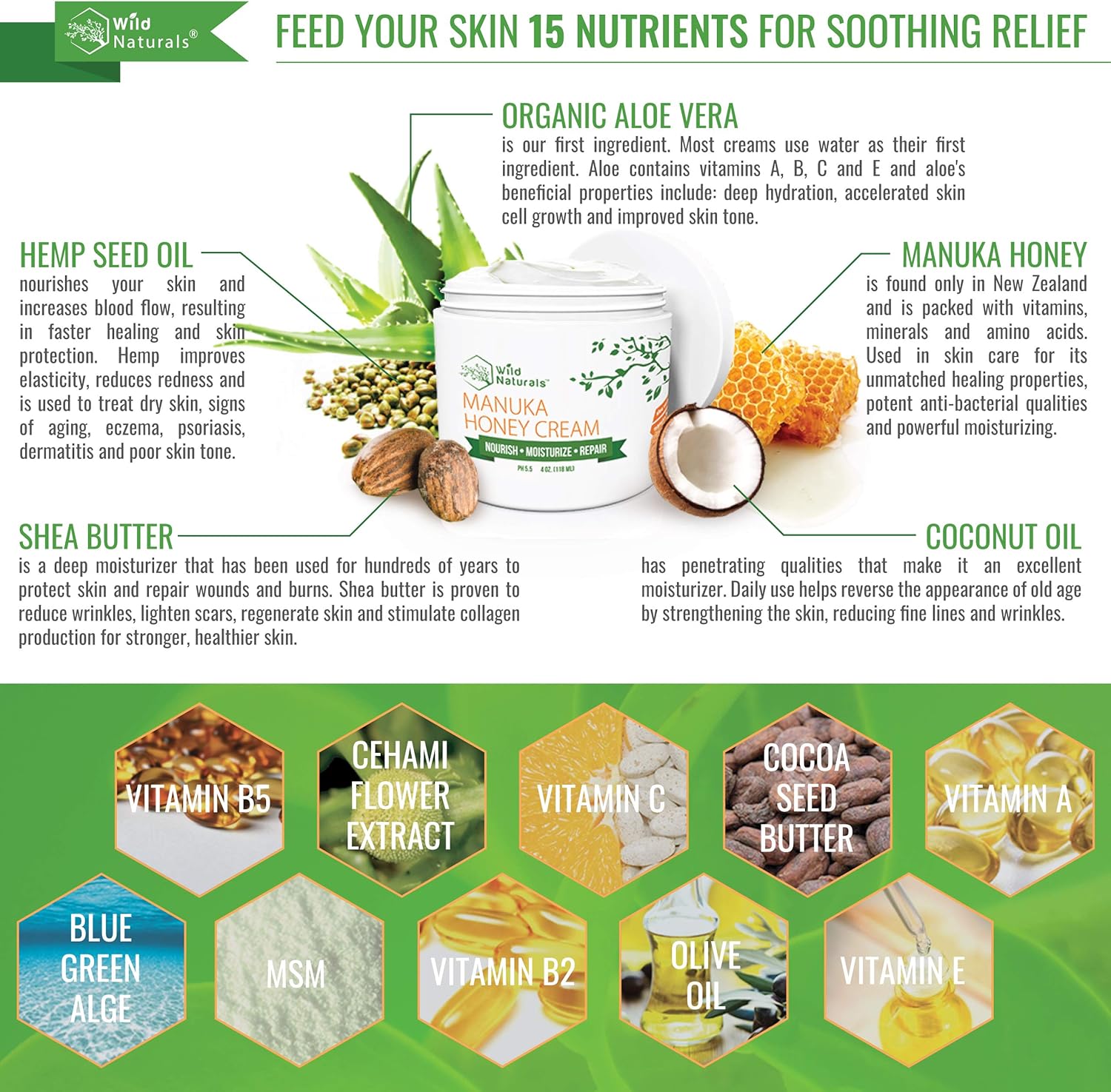 Manuka Honey Healing Eczema Cream : Aloe Vera + Shea Butter + Coconut Oil + Hemp Seed Oil Anti Itch Natural Moisturizer Face and Body Lotion for Dry Skin Dermatitis Psoriasis Rosacea Sunburn Relief: Health & Personal Care