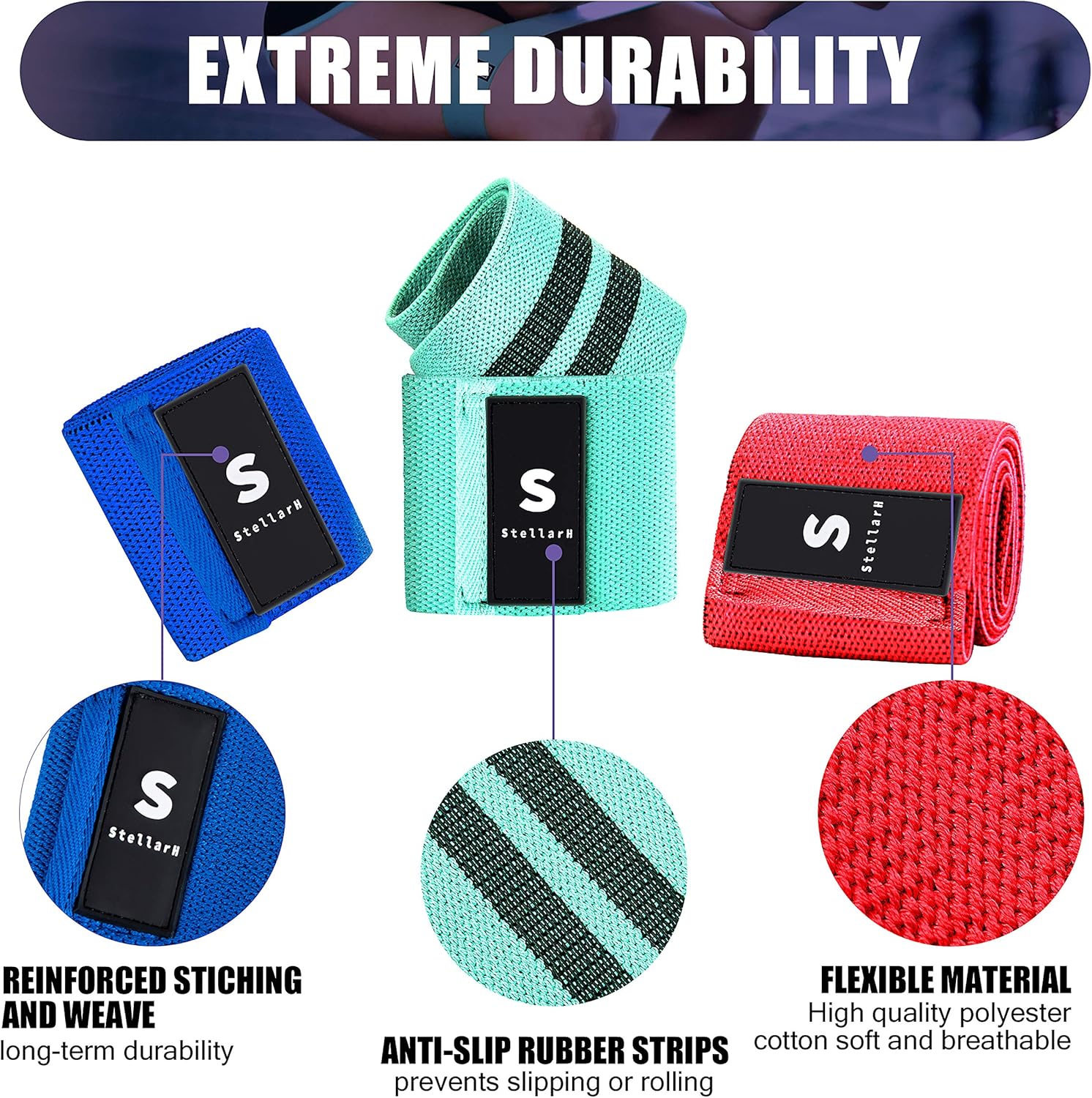 STELLARH Core Workout Home Gym Set! Full Body Workout Home Exercise Equipment with Ab Roller Wheel, 5lb Dumbbells Set of 2 Free Weights, Booty Band Fabric Resistance Bands and Jump Rope for Fitness : Sports & Outdoors