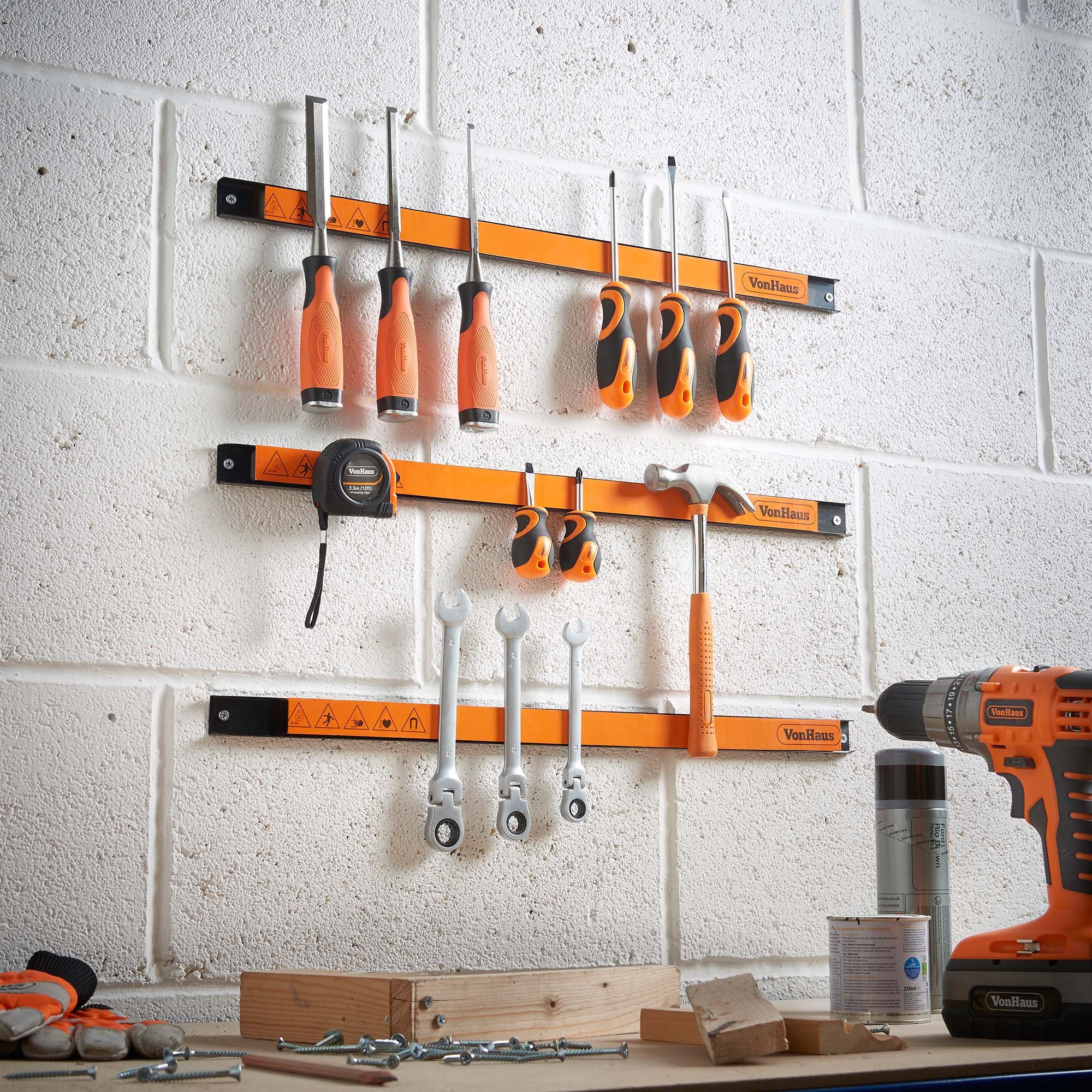 VonHaus 3 X 24” Piece Tool Strip Holder Organizer Racks Ideal