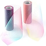 Konsait 6INCH x 20Yards/60FT Rainbow Glitter Tulle Rolls Tulle Spool Assortment for Table Runner Chair Sash Bow Pet Tutu Skir