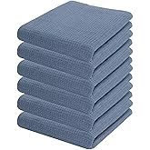 PurpleEssences Waffle Weave Kitchen Towel, 100% Cotton - 15x25 Inches with Hanging Loop, Ultra Soft Absorbent Quick Drying Dish Cloth, Tea and Hand Towels, 6 Pack - Spring Easter Summer - Smoky Grey