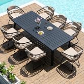 Pellebant 9 Piece Outdoor Dining Set for 8, Aluminum Table &amp; Wicker Chairs | Patio Chairs with PE Wicker &amp; Removable Cushion, 94''Aluminum Table with Umbrella Hole,Weather-Resistant Furniture