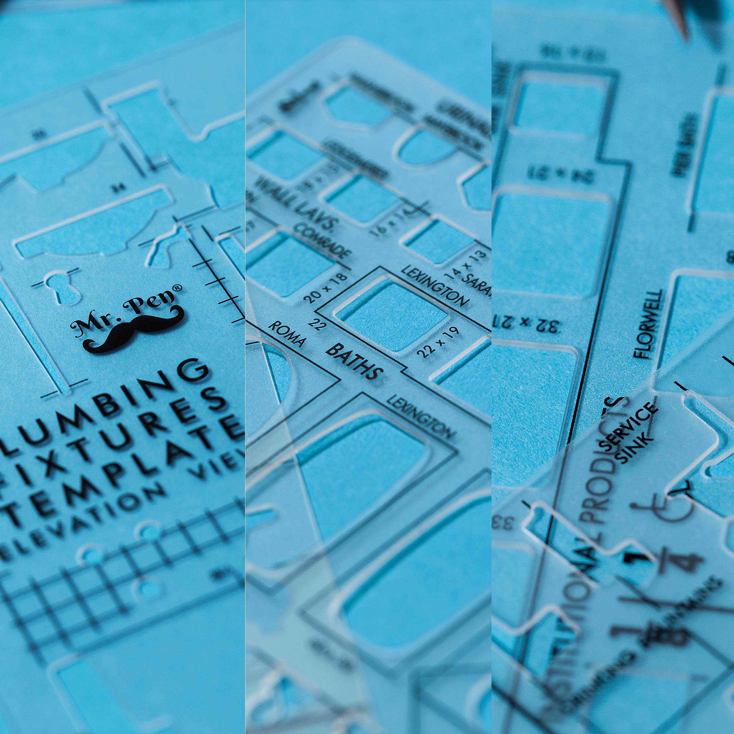 Mr. Pen Plumbing & Bathroom Design Tools - Drafting Ruler Shapes, Stencils & Fixture Templates
