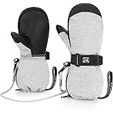 HIGHCAMP Kids Waterproof Snow Ski Gloves w/Zipper & String on Long Cuff Cold Weather Mitten for Toddler & Youth Boys Girls