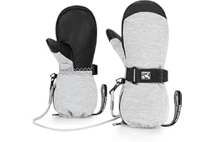 HIGHCAMP Kids Waterproof Snow Ski Gloves w/Zipper & String on Long Cuff Cold Weather Mitten for Toddler & Youth Boys Girls