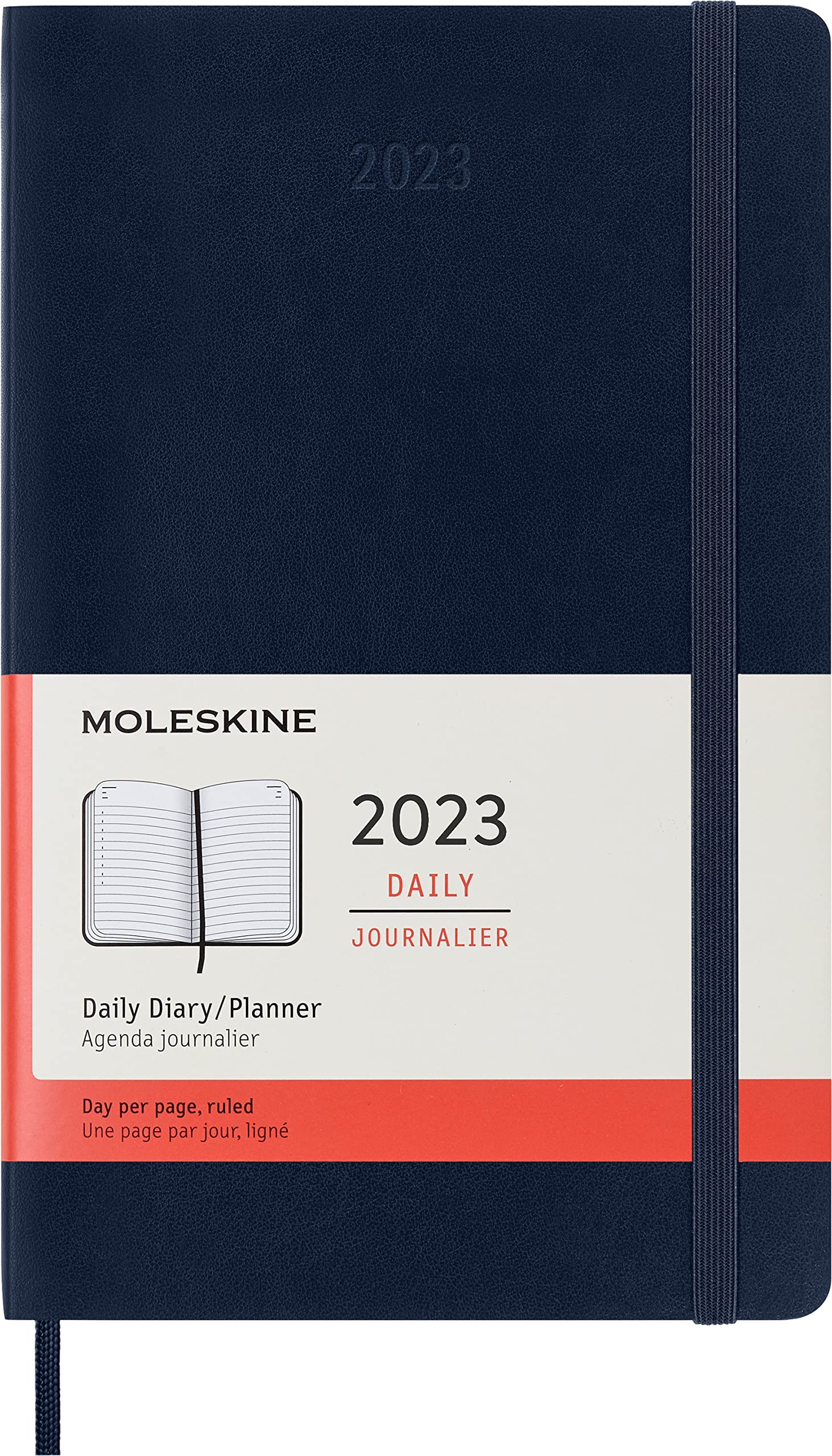 Moleskine 12-Month Daily Planner 2023, Daily Diary 2023, Soft Cover and Elastic Closure, Large Size 13 x 21 cm, Colour Sapphire Blue