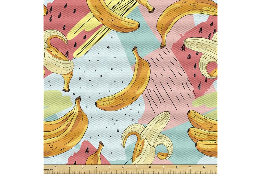 Lunarable Fruit Fabric by The Yard, Watermelon Banana Summer Exotic Tropical Food Digital Watercolor Menu Graphic, Decorative Fabric for Upholstery and Home Accents, 3 Yards, Multicolor
