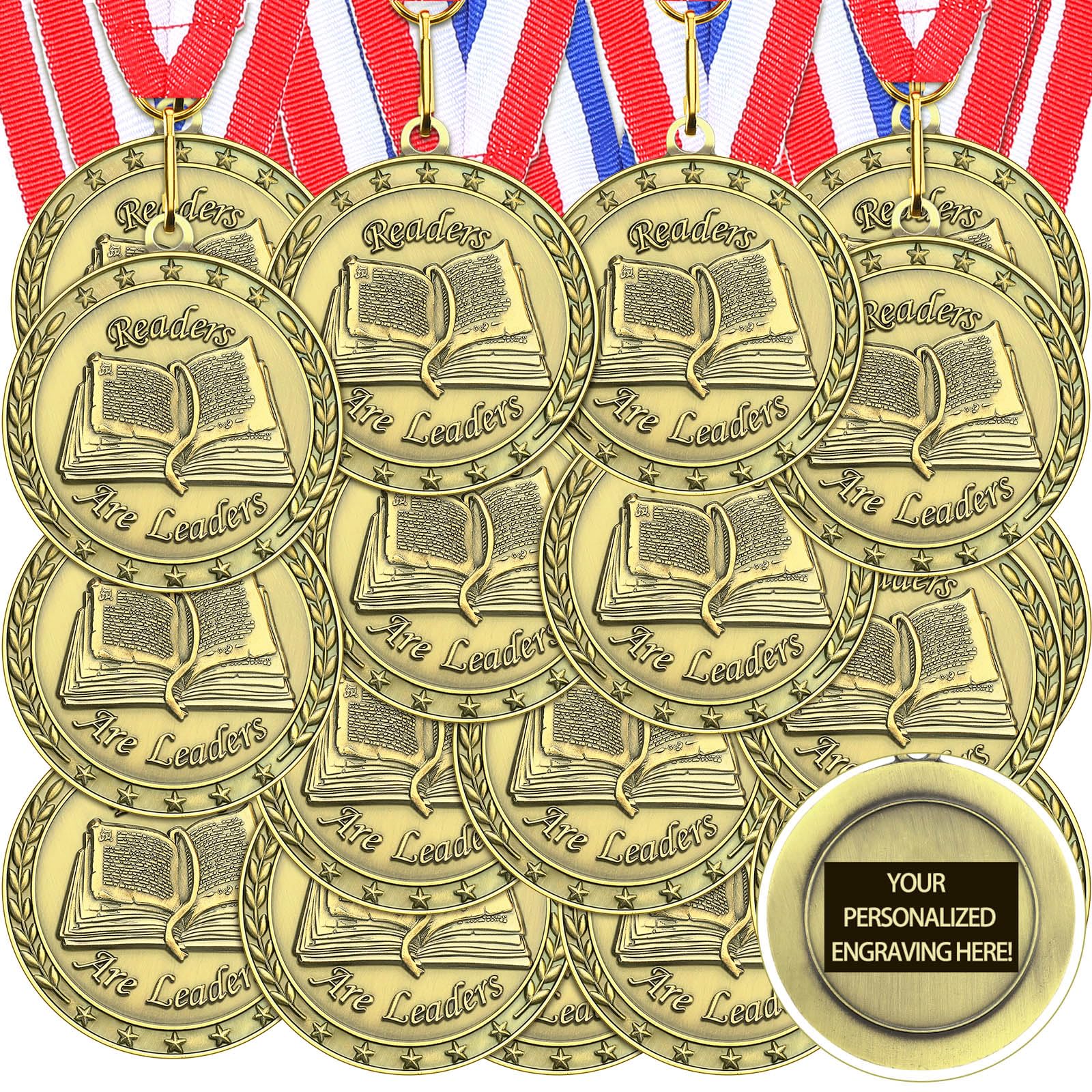 Photo 1 of Equsion 36 Pcs 2'' Gold Award Medals Bulk with Neck Ribbons Honor Roll Readers are Leaders Science Fair Bible Cross Winner Prize Gift for Students Graduation Participation Competitions(Reading)