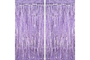 TOTAFAM Light Purple Fringe Curtains, Xtra Large Foil Fringe Curtain, Pack of 2 Foil Light Purple Backdrop Curtains Party Decorations for Birthday Wedding Bridal Shower Cocktail Christmas New Year Party