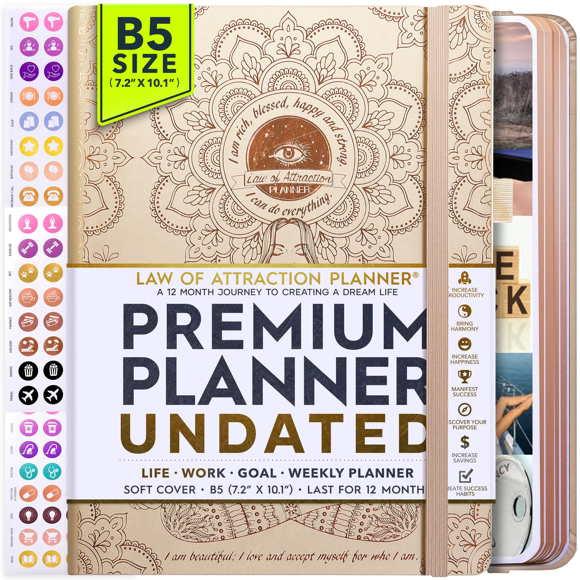 Freedom Mastery - Weekly & Monthly Planner | Gratitude Journal for Woman & Men | Personal Organiser for Productivity & Mental Health | Include Stickers & Foldable Vision Board – B5 (7.2" x 10.1")
