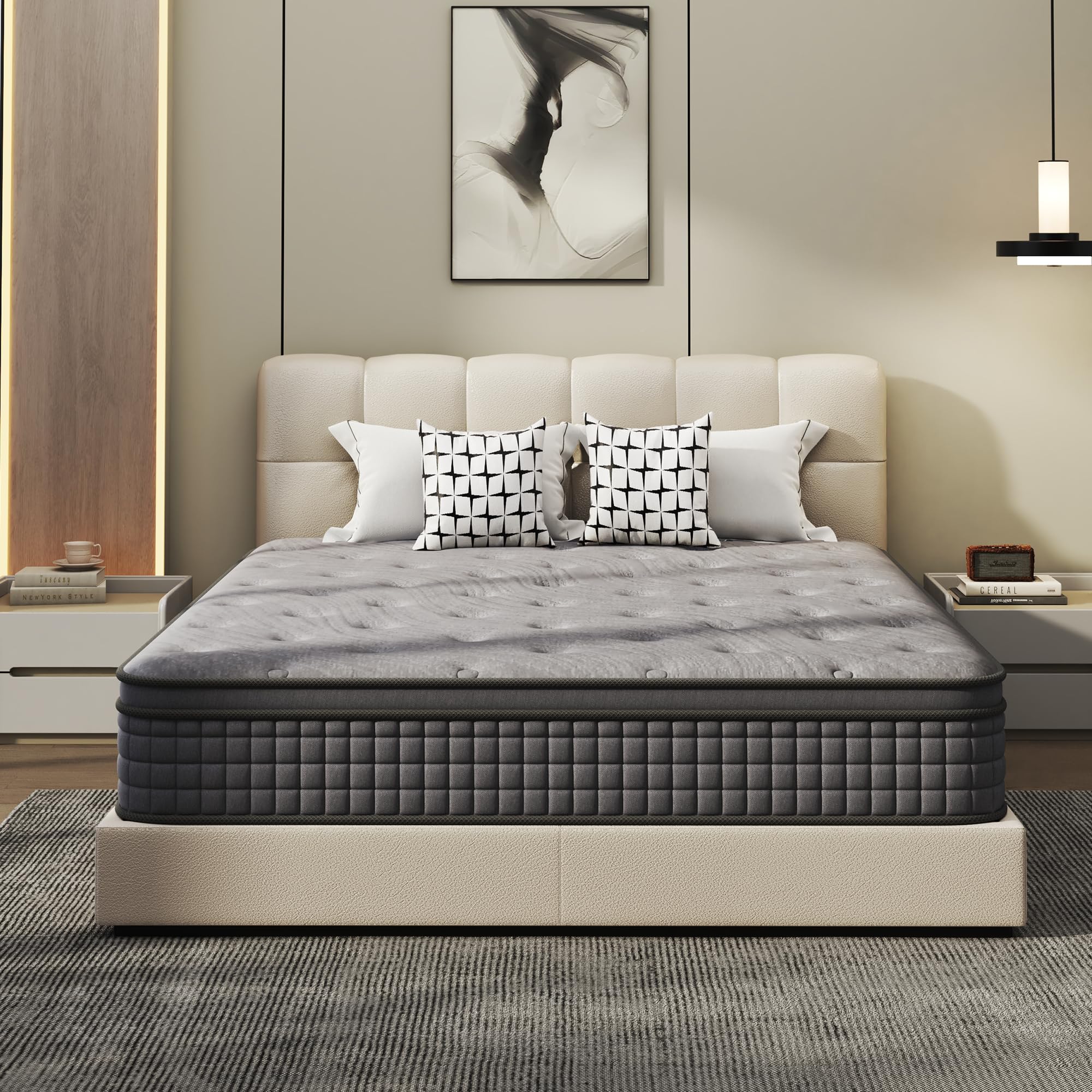 Photo 1 of 12 Inch Queen Hybrid Mattress in a Box, CertiPUR-US Certified Memory Foam with Pocket Springs, Cooling Gel Layer for Motion Isolation & Pressure Relief, Medium Firm Support & Edge Reinforcement