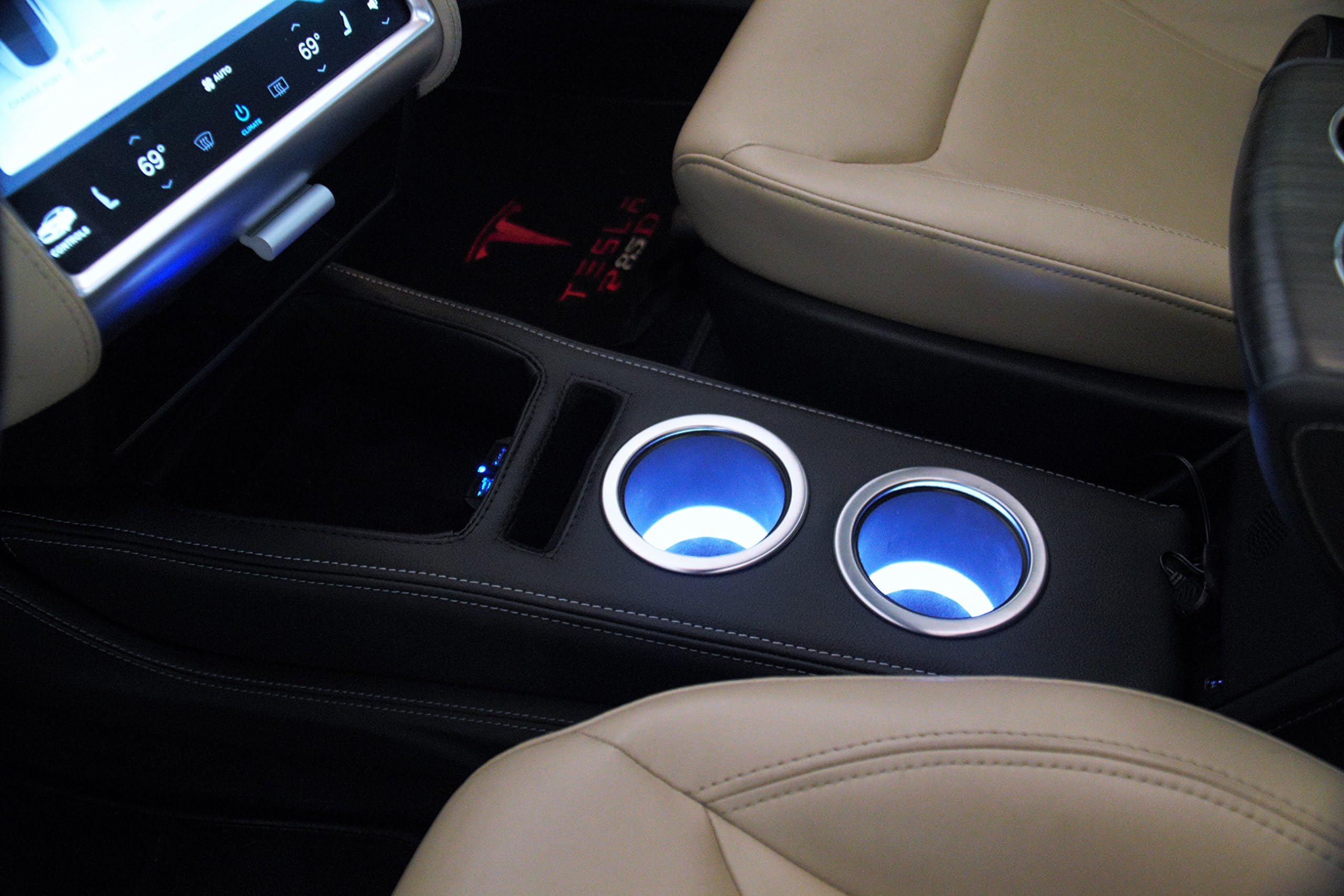 EVamped Tesla CCI Premium LED Front Console/Cupholder Low Profile-White LED