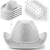 Coume 12 Pcs Sparkly Adults Cowboy Hat and Bandanas Women Men Western Glitter Cowgirl Party Hats with Adjustable Drawstring