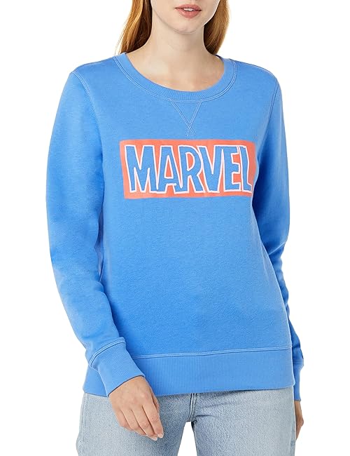 Amazon Essentials Disney | Marvel | Star Wars | Princess Women's Fleece Crew Sweatshirts, Marvel Logo, X-Small