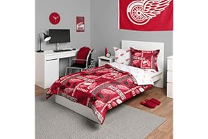FOCO Detroit Red Wings NHL Team Color Bed in a Bag Comforter Bedding 5 Piece Set - Twin
