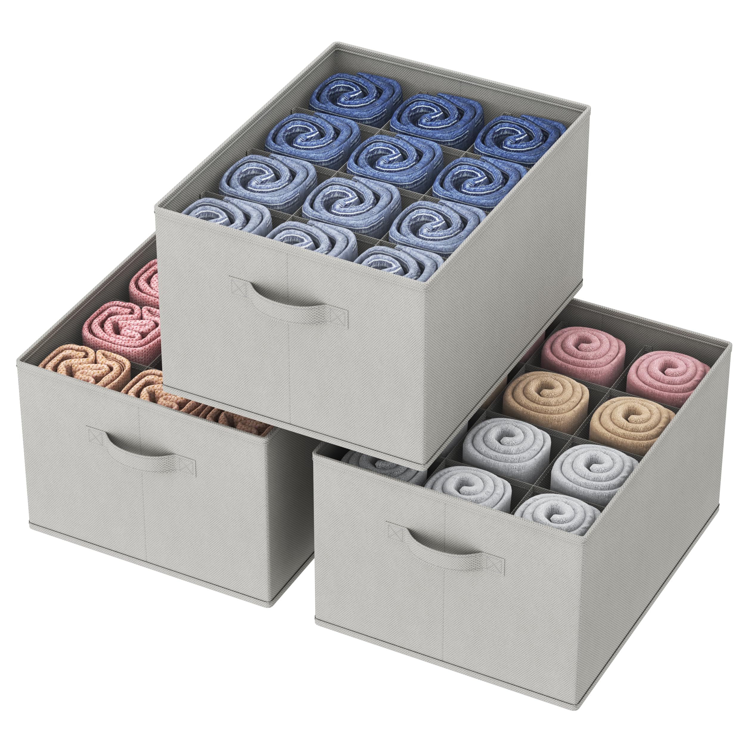 Lifewit 3 Packs Closet Organizers and Storage Bins, 12 Cell Jeans Drawers Organizer, Foldable Clothes Grid Storage Box for Pants, Sweater, Towel, T-shirts, Wardrobe Shelf Dividers Closets Organization