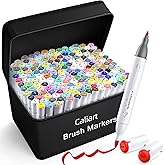 Caliart 180 Colors Alcohol Markers Brush Tip, Dual Tip Artists Coloring Markers Set Brush & Fine, Permanent Alcohol Based Colored Sketch Pens, Art Supplies Gifts for Adults Illustration Drawing
