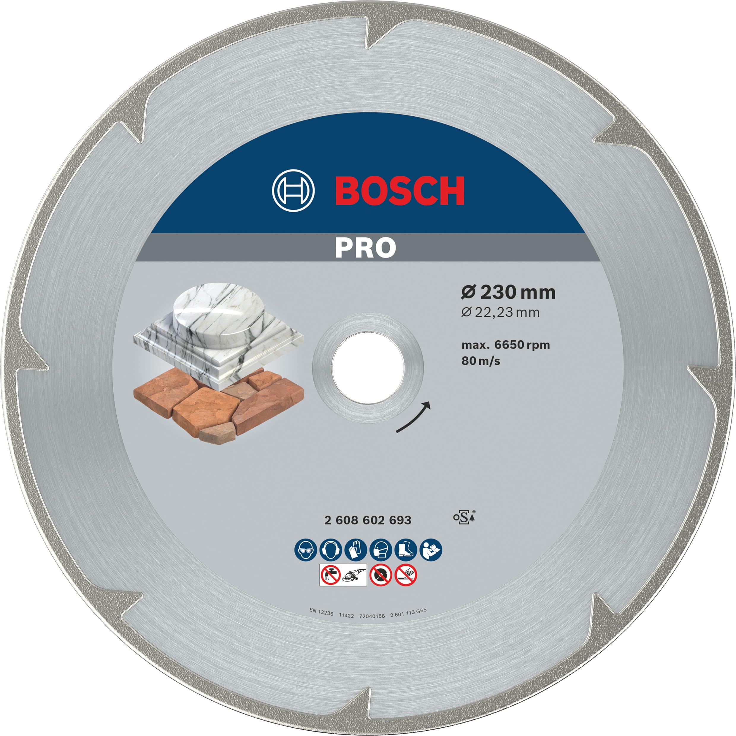Bosch 1x PRO Marble Diamanttrennscheiben für 22,23‑mm-Bohrung und große Winkelschleifer (für Weichgestein, Marmor, Ø 230 mm, Professional Zubehör Großer Winkelschleifer)
