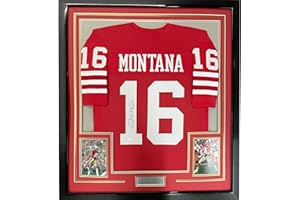 HOFSM.COM HALL OF FAME SPORTS MEMORABILIA Framed Autographed/Signed Joe Montana 33x42 San Francisco Red Football Jersey JSA COA