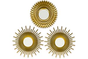 BONNYCO Gold Mirrors for Wall Pack of 3, Round Wall Mirrors Bedroom Room and Home Decor. Espejos Decorativos de Pared Sala Dormitorio, Modern Minimalist Decor Vintage, Chic. Gifts for Women, Mums