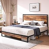 IDEALHOUSE 12 Inch Full Size Platform Bed Frame with Wooden Headboard and Footboard, Heavy Duty Wooden Slats Support, Under Bed Storage, No Box Spring Needed, Rustic Brown