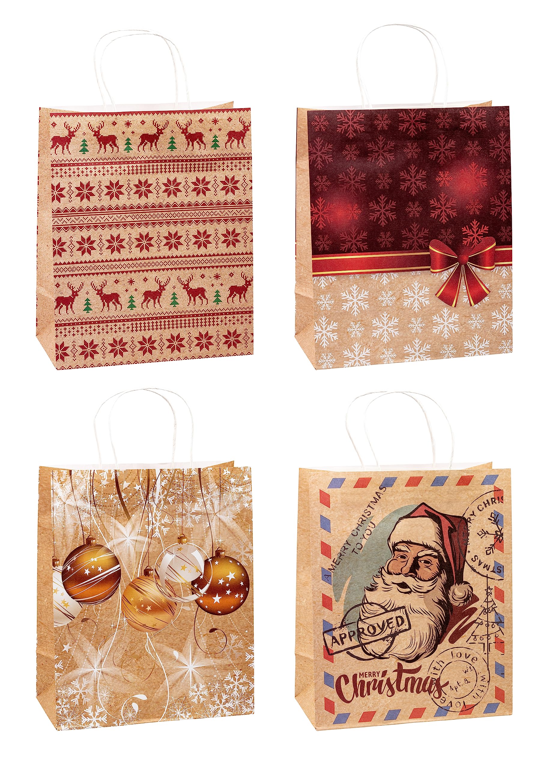 TSI Christmas Kraft Paper Gift Bags Pack of 12 Large (H x W x D) 32 x 26 x 13.5 cm Item No. 88311