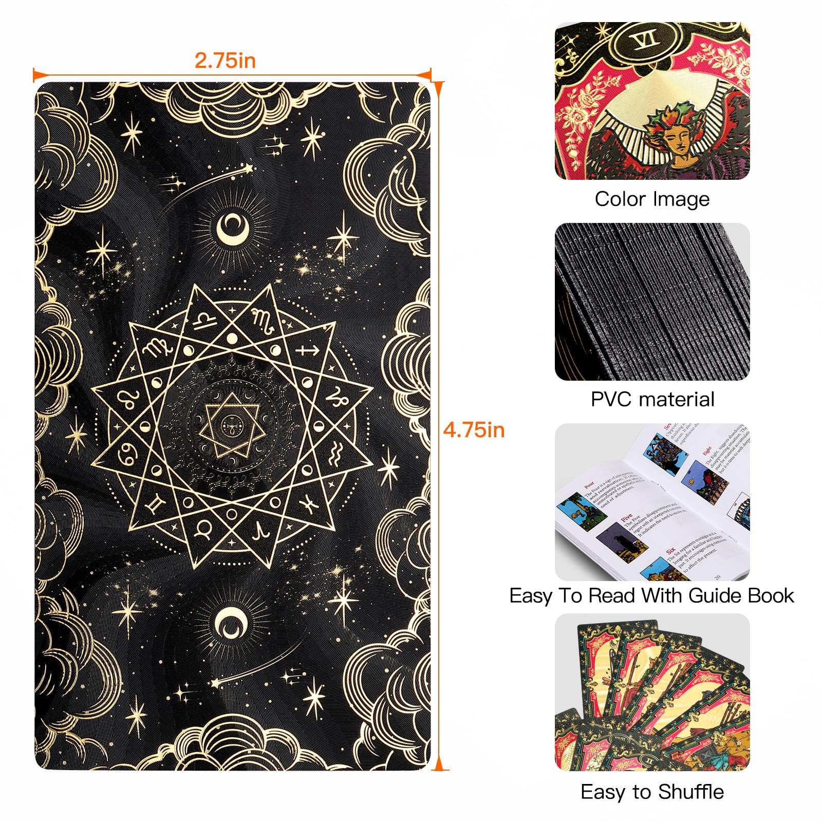 SUNHHX Tarot Cards, 78 Gold foil Tarot Cards Deck for Beginners and Professional Player with Box Tarot PVC Durable Waterproof Wrinkle Resistant