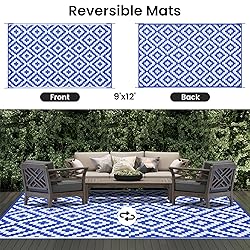 Smiry Waterproof Outdoor Rug 9x12 ft, Reversible