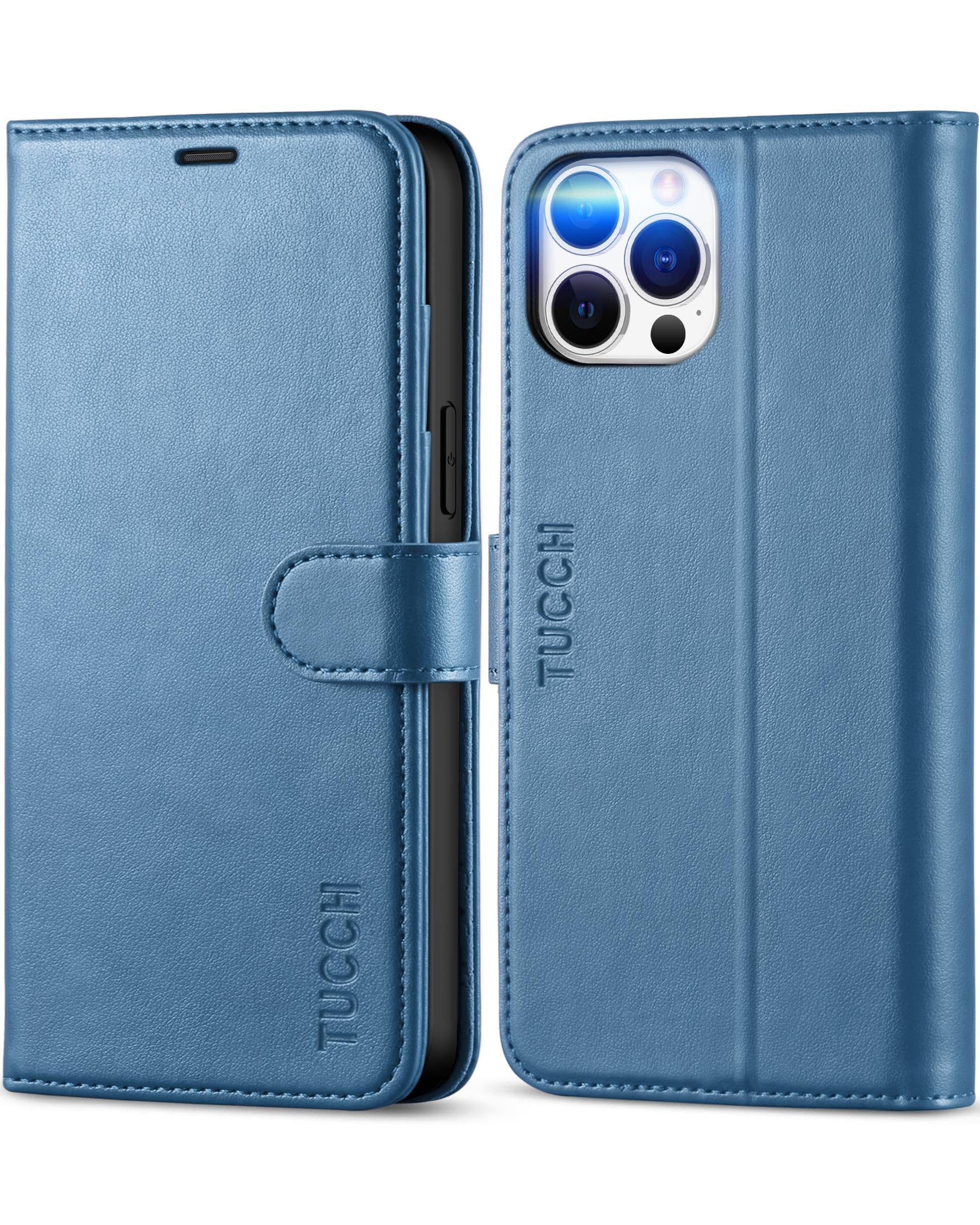 TUCCH Case for iPhone 12 Pro Max (6.7"), Magnetic Wallet PU Leather Flip Folio Stand Cover with[Shockproof TPU][RFID Blocking][Kickstand] Card Holders Compatible with iPhone 12 Pro Max, Lake Blue — image 1
