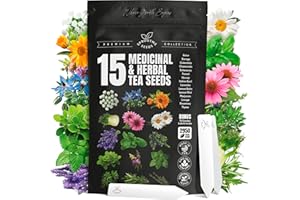 SPROUTME SEEDS 15 Medicinal & Herbal Tea Seeds Variety Pack Home Garden Kit Plant Markers 2950+ Non-GMO Heirloom Indoor Hydroponic Outdoors Planting Herb Anise Basil Calendula Fennel Mint Rosemary Lavender Chamomile