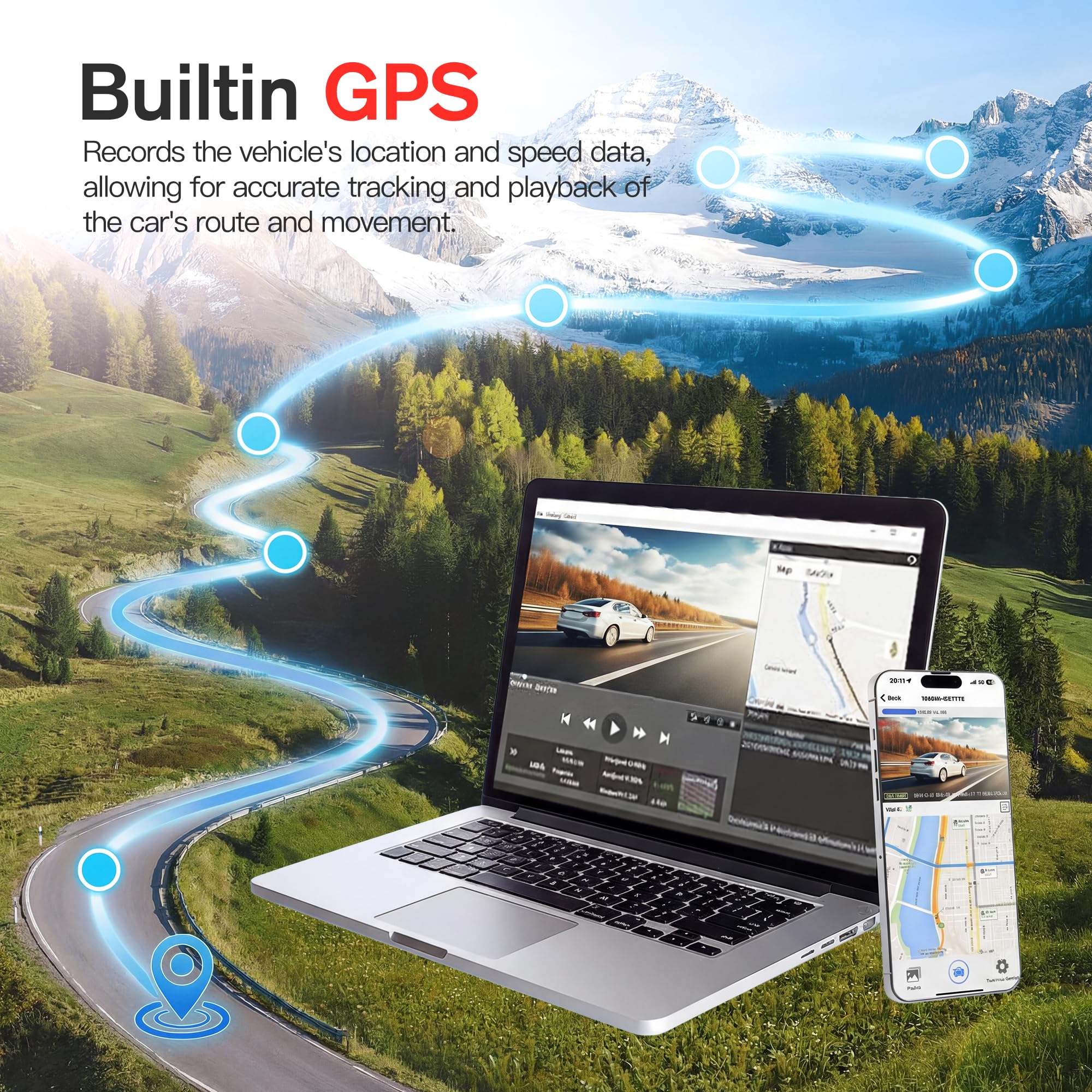 4K+1K+1K 3 Channel Dash Cam Front & Rear&Cabin Camera for Cars,Free 64GB Card, 5.8GHz WiFi 6 /GPS, G-Sensor, 170° Wide Angle, 3” IPS Smart Screen, 24H Parking,WDR,ADAS Support 512GB Max