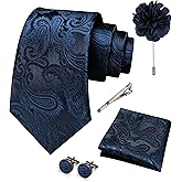 JEMYGINS Mens Paisley Tie and Pocket Square,Lapel Pin,Cufflinks,Tie Clip Sets with Gift Box 5PCS