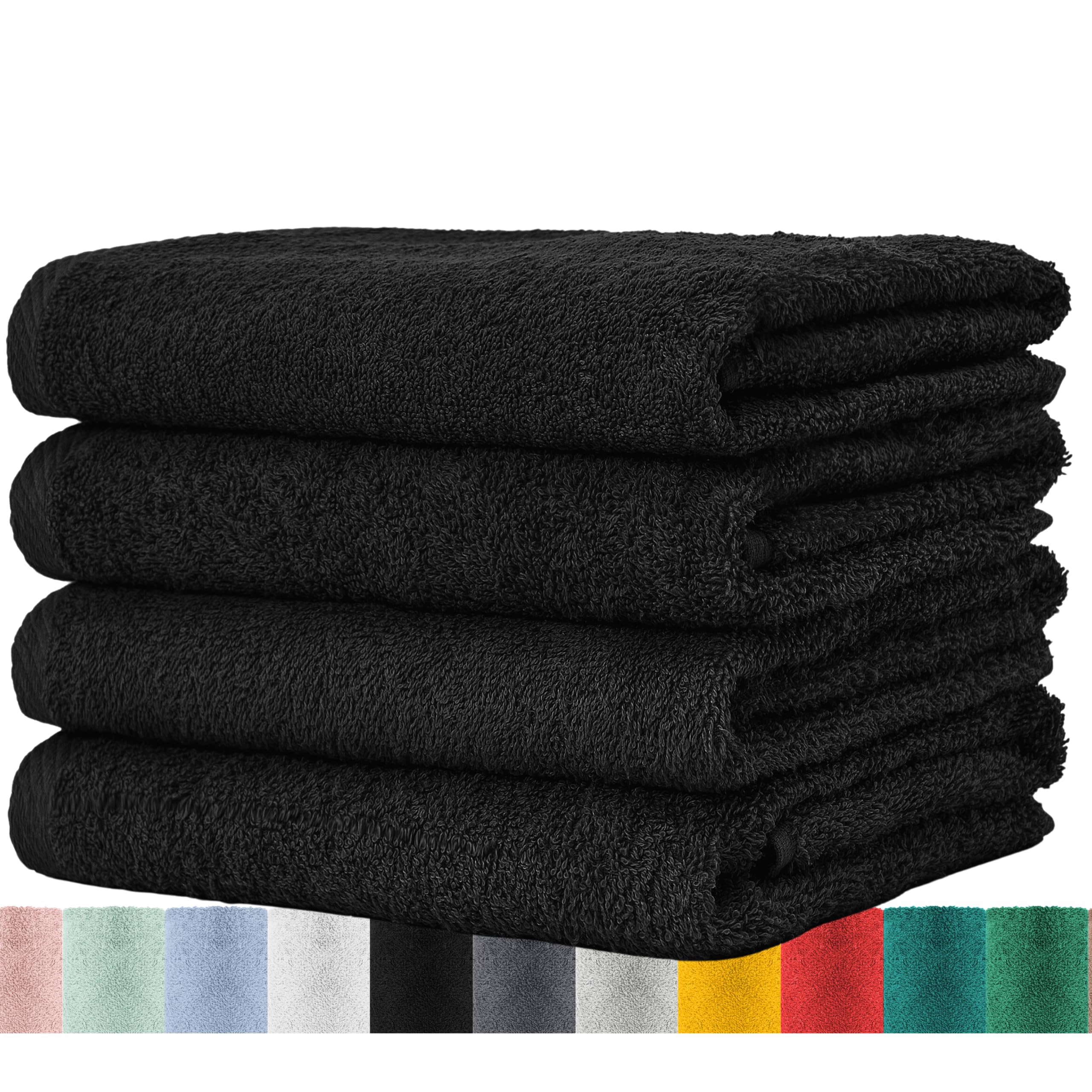 BaSaTex - Hand Towel Set for Household and Guests Pack of 4 - Terry Towels with Hanging Loop Made of Soft Cotton in 50 x 100 cm - Wash Towels for Bathroom Oeko-Tex Standard 100 Certified - Black
