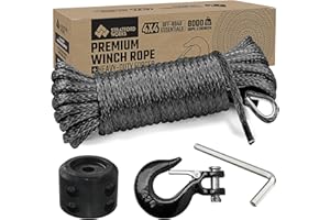 STRATFORD WORKS Synthetic Winch Rope ¼ inch x 50ft - Winch Cable Replacement with 8000 lbs Breaking Strength - Synthetic Rope Winch Cable with Hook & Rubber Stopper for Off-Roader ATV UTV