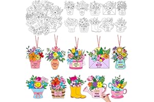 JAPBOR Mother's Day Coloring Crafts - 83PCS Mothers Day Colour Card Kit for Kid, Color Your Own Flower Hanging Ornament, DIY Paint Drawing Bouquet Paper Craft for Classroom Activities Mom Grandma Gift
