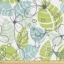Ambesonne Leaves Fabric by The Yard, Doodle Birds