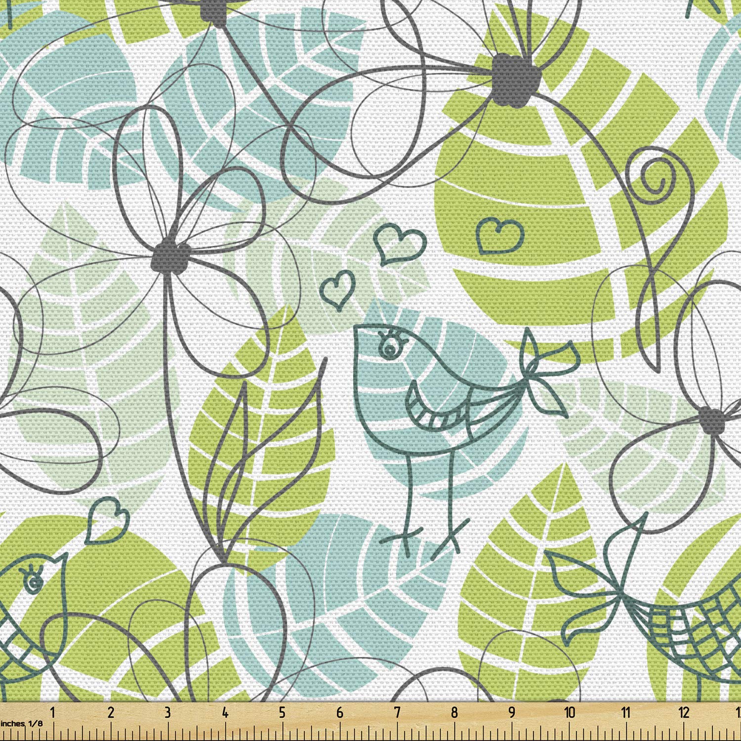 Ambesonne Leaves Fabric by The Yard, Doodle Birds