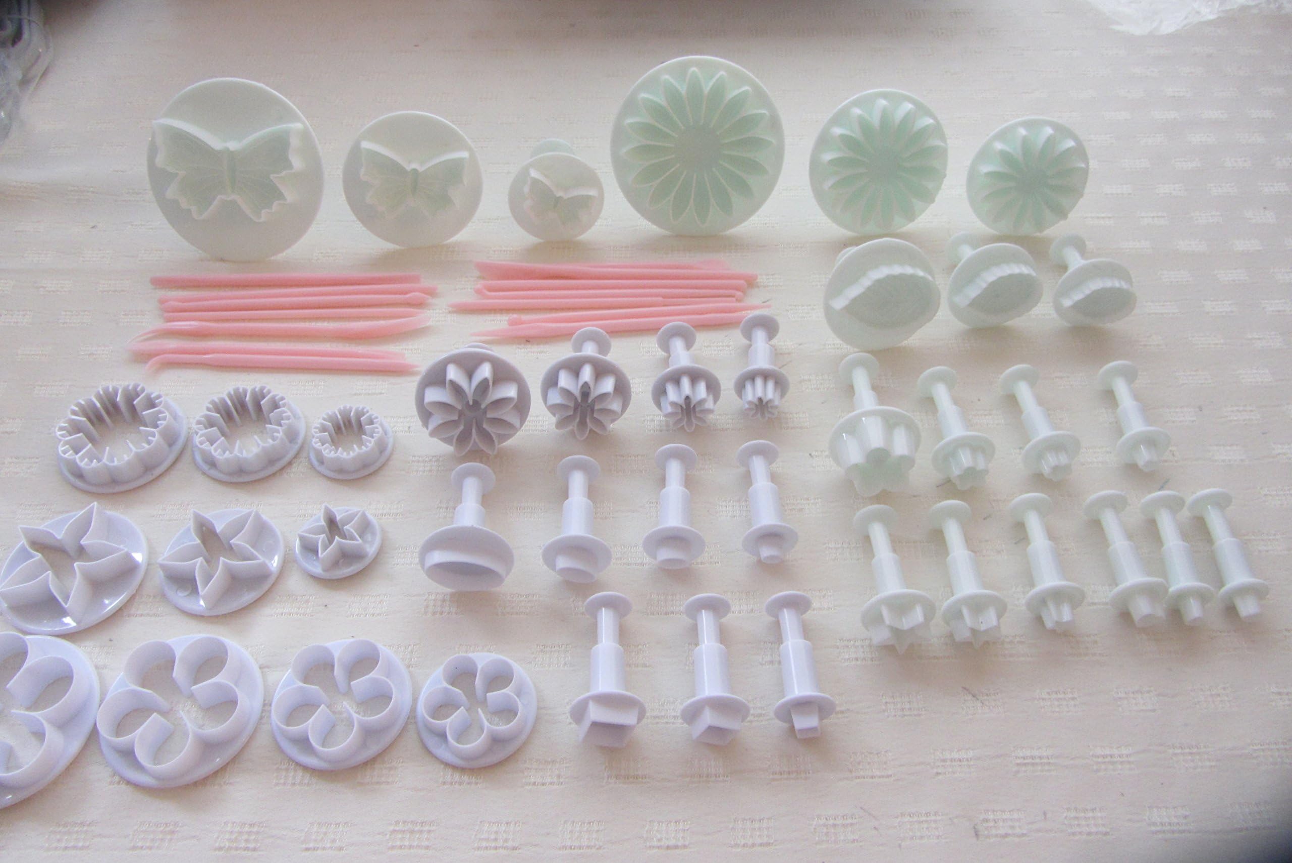 54 pc CAKE DECORATING SUGARCRAFT FONDANT PLUNGER CUTTER TOOL KIT SHAPES DESIGN