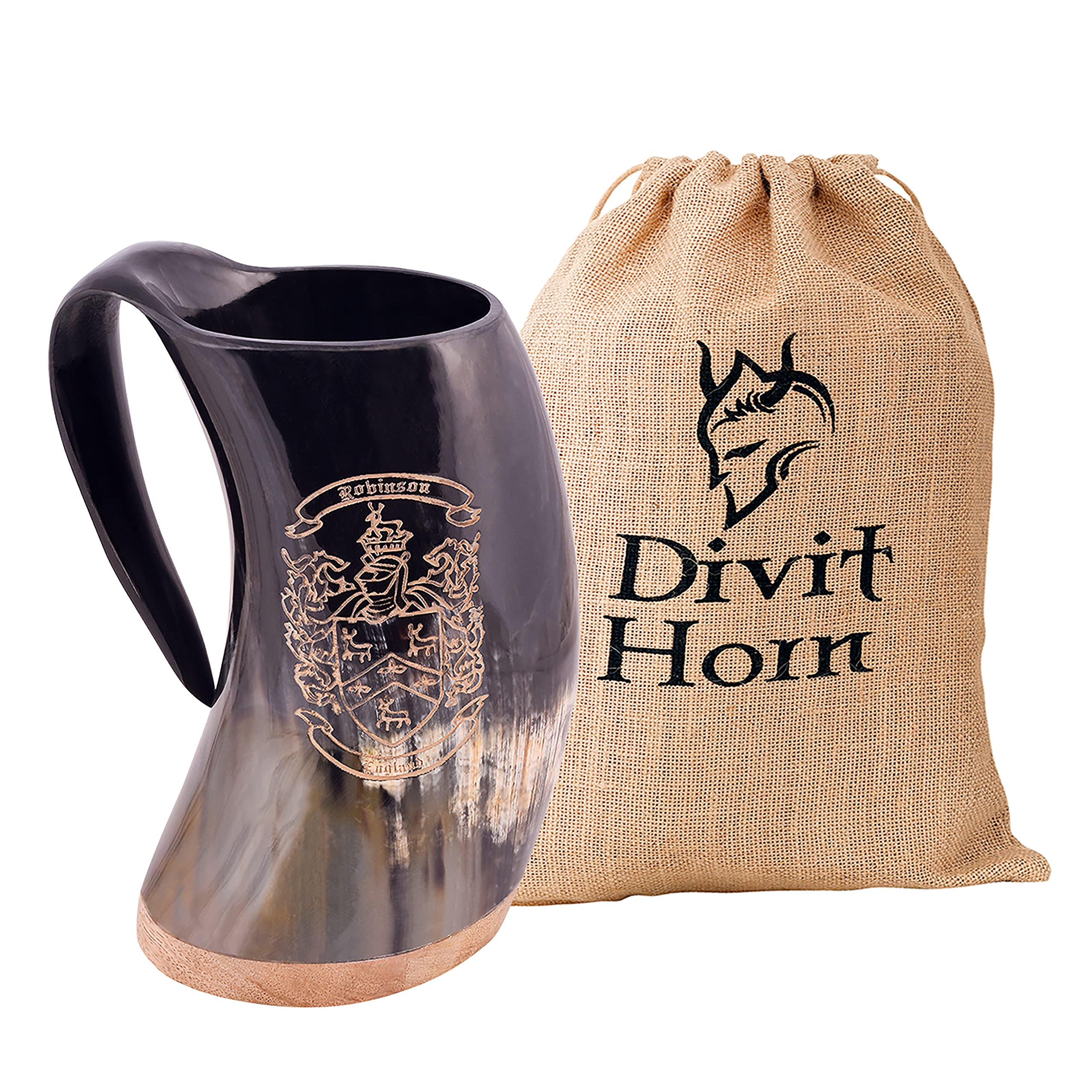 Divit Horn Genuine Viking Drinking Horn Mug | Authentic Medieval Beer Horn Tankard | 24oz Capacity Horn Cup/Stein. (Odger, Polished) — image 1