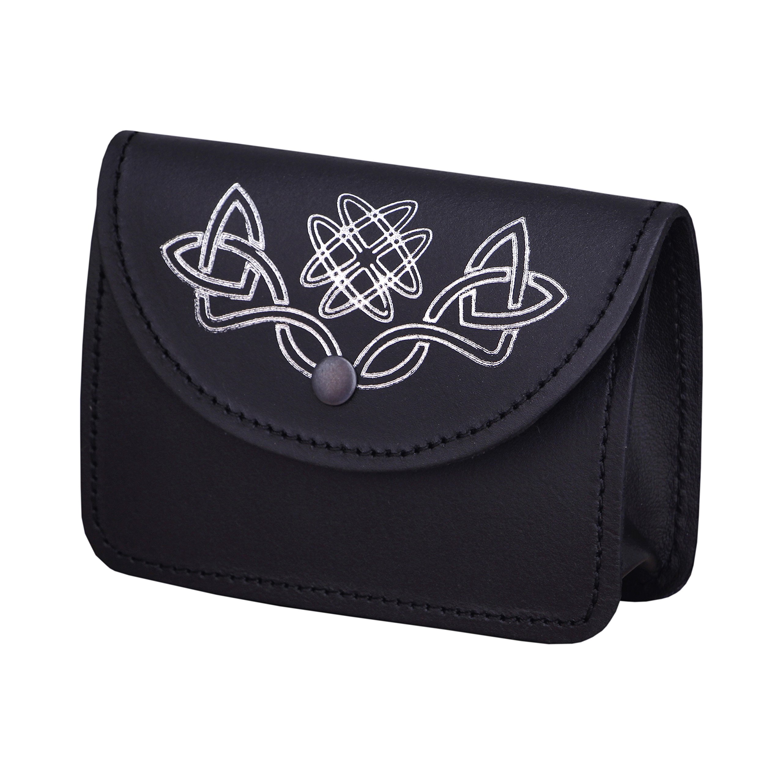 Black Kilt Belt Pouch with Celtic Embossed Silver100% Real Leather Sporran/Pouch