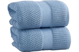 NY Loft 100% Cotton 2 Pack Bath Sheet Towel Set | Absorbent Quick-Dry Oversize Bath Towels | Textured and Durable Cotton | Blue Shadow