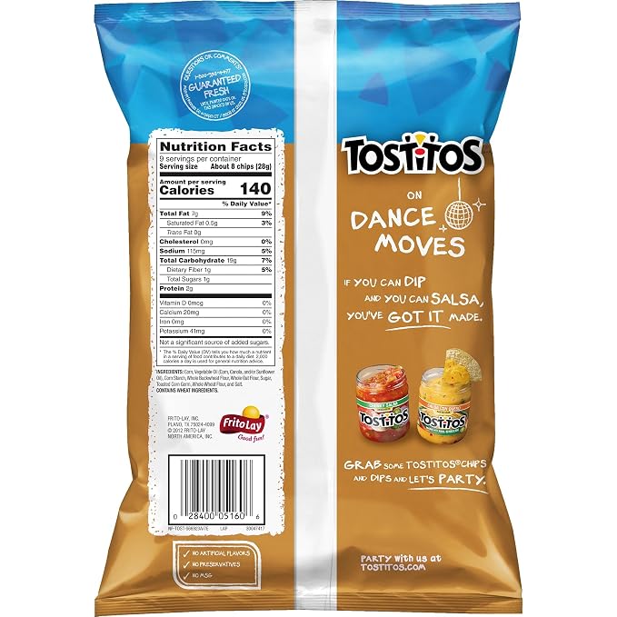 Frito lay tostitos tortilla chips multigrain 9oz bag 3.49 (028400051606)