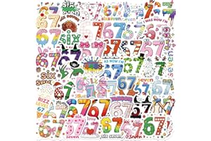 GEERTO 50PCS Number 67 Stickers Pack, Trendy Six Seven Aesthetic Vinyl Stickers, Waterproof Number Decals for Water Bottles, 