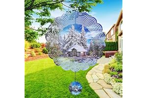 J-Fly 3D Snowy House Wind Spinner Outdoor 12 Inch, Wind Chimes for Outside,Memorial Wind Chimes,Lawn Ornaments,Sun Catchers Indoor Window,Pinwheels for Yard and Garden,Wind Spinner for Mother Gift.