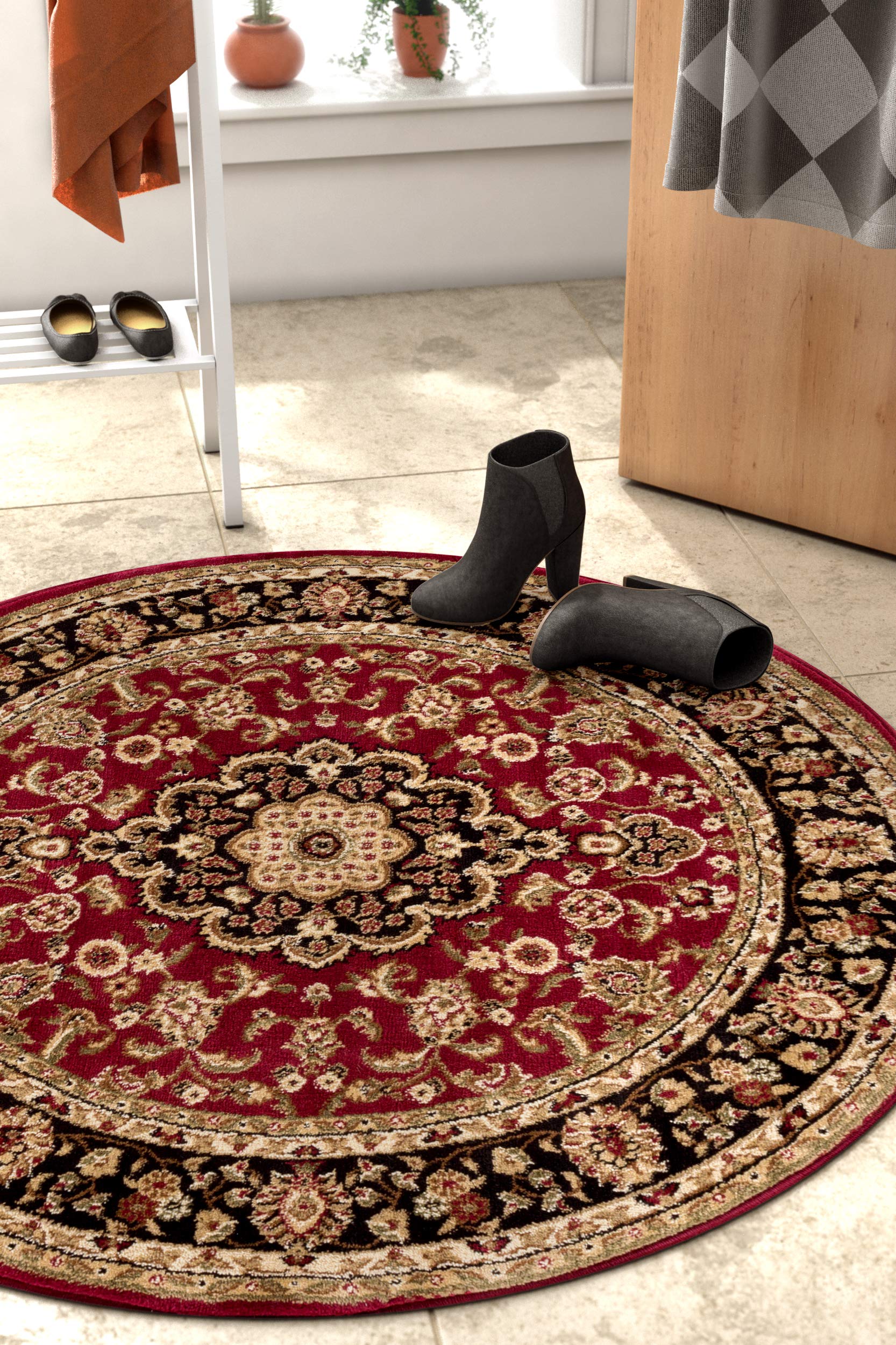 Photo 1 of ***SIMILAR ITEM***
Well Woven Barclay Collection Medallion Kashan Red 8 ft Round Rug - for Living Room, Bedroom, and Dining Room
