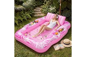 SLOOSH Inflatable Tanning Pool Lounger Float, 70" x 53" Pool Floats Adult with Cooler, 6 in 1 Suntan Tub Raft Floatie,Sunbath